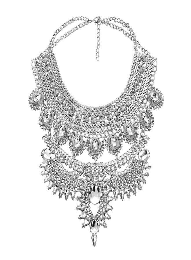 CCBFY Long Tassel Chunky Boho Coin Statement Necklace For Women Silver (Style 9) - Image 1